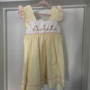 Sweet Dreams Yellow Dress with Pink Trim and Floral Embroidery Size 2T